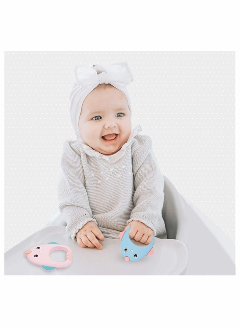 SYOSI 2 Pack Silicone Baby Teething Toys Organic Teether Soft Safe Chewable Baby Teethers Pain Relief Toy BPA Free, for Natural Brain Development, for Little Boy and Girl - Image 2