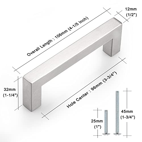 Probrico 50 Pack Square Kitchen Cabinet Handles 3-3/4 Holes Centers, Modern Dresser Pulls Stainless Steel Cupboard Pulls Furniture Hardware Contempory Style, 4-1/4" Overall Length - Image 4