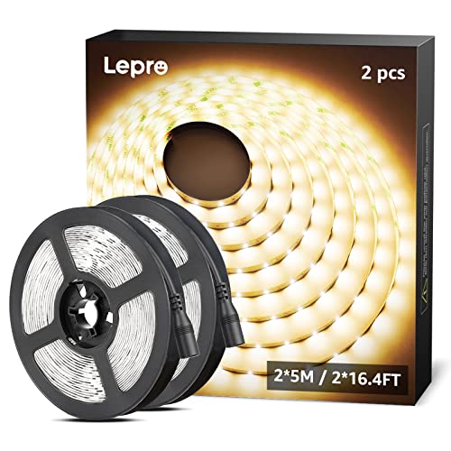 Lepro 12V LED Strip Light, Flexible, SMD 2835, 300 LEDs, 32.8ft Tape Light for Home, Kitchen, Party, Christmas and More, Non-Waterproof, Warm White, Pack of 2(Not Include Power Adapter) - Image 1