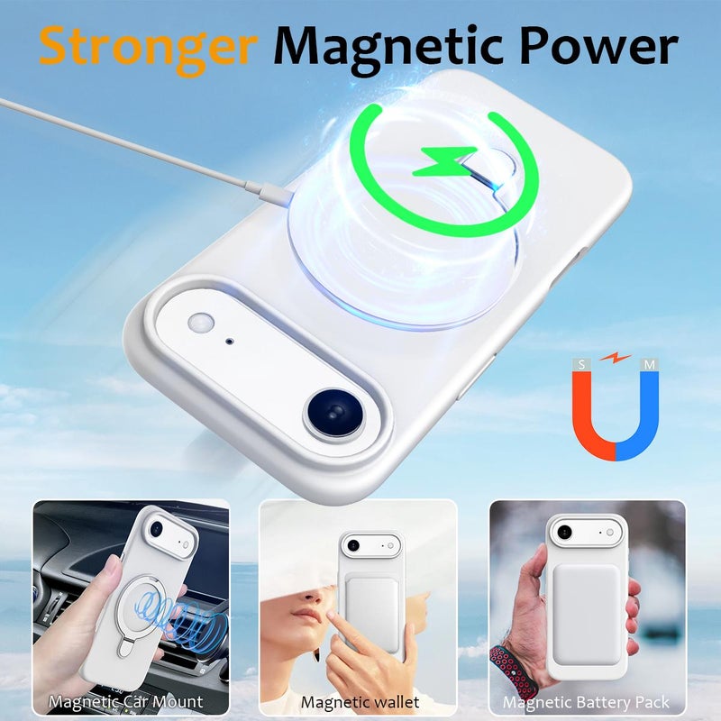 إيروريكس جراب هاتف مغناطيسي من السيليكون السائل لهاتف iPhone Air MagSafe مع حامل حلقي (أبيض) - Image 3