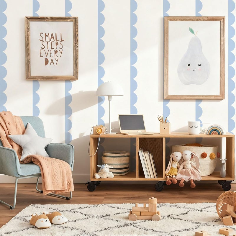 Ladinimo Scallop Border Wall Stickerï¼ŒDoor Edge Scallop Decorative Art Stickersï¼ŒScallop Peel and Stick Borderï¼Œfor Nursery, Kids Bedroom Living Room Home Scandinavian Boho Painting Wall DÃ©cor. (Blue) - Image 1