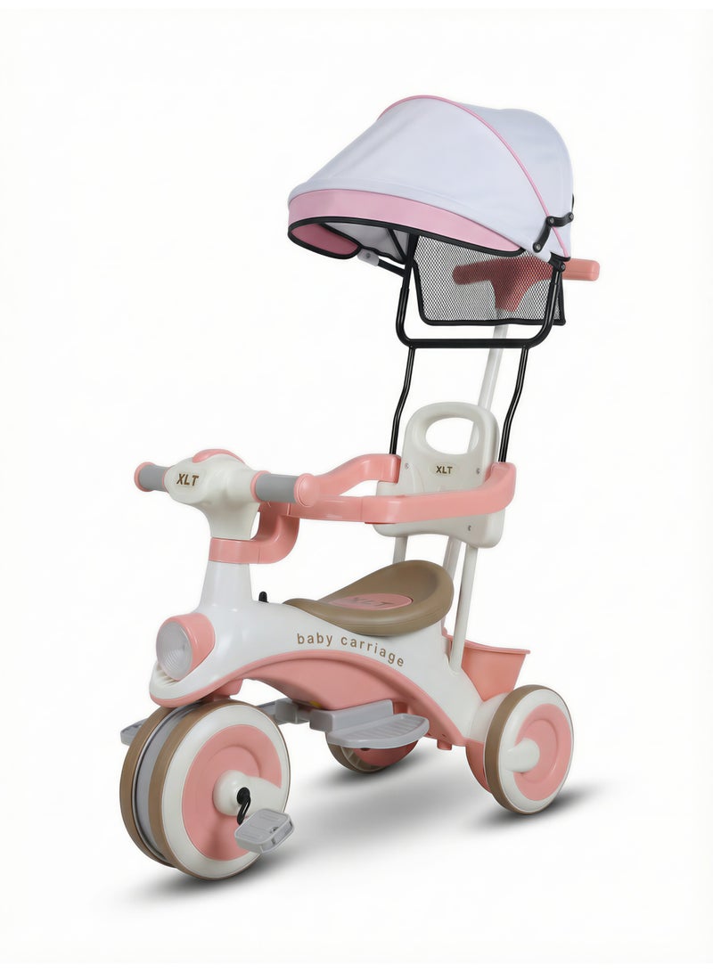 3-in-1 Baby Trike Convertible Stroller Tricycle (Baby Carriage) - Toddler Push Trike with Parent Handle Steering, Removable Sun Canopy, and Secure Seat - Ideal for Infants and Young Children.