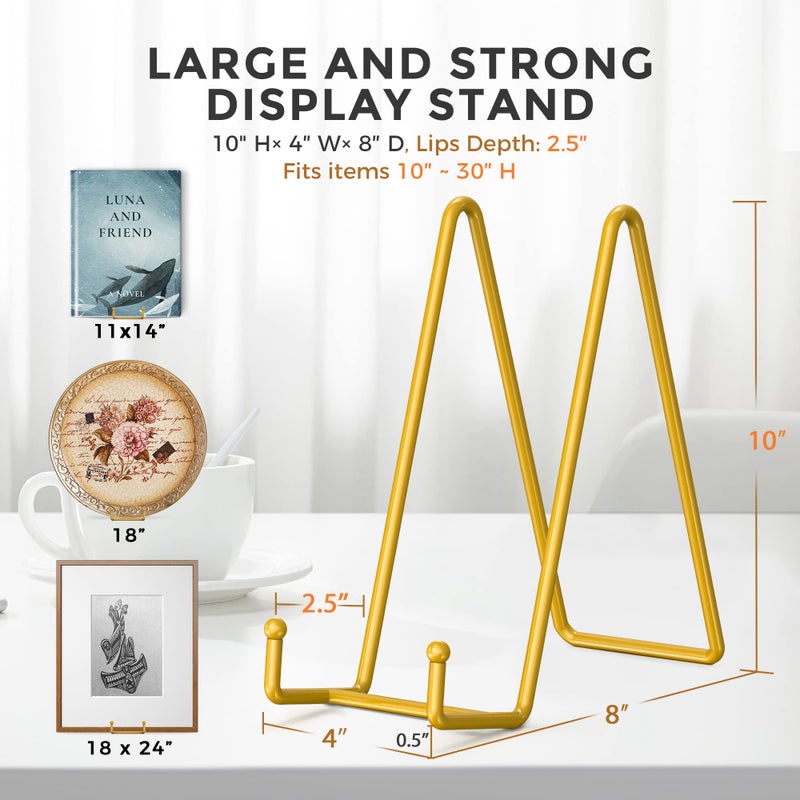 TRLife TR-LIFE 10 Inch Large Plate Stands/Holder for Display - Metal Picture Frame Holder Stand + Small Easels for Decorative Plate, Platter, Book, Plaques, Photo, Tabletop Art (Gold 2 Pack) - Image 3