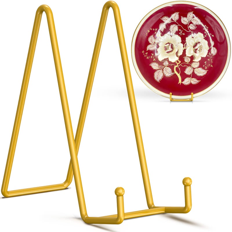 TRLife TR-LIFE 10 Inch Large Plate Stands/Holder for Display - Metal Picture Frame Holder Stand + Small Easels for Decorative Plate, Platter, Book, Plaques, Photo, Tabletop Art (Gold 2 Pack) - Image 1