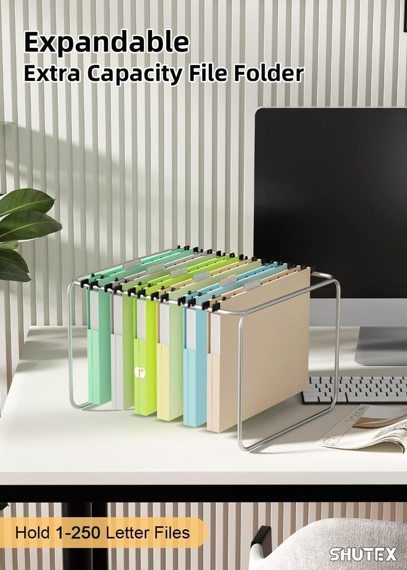 SHUTEX Extra Capacity Plastic Hanging File Folder,12 Pack Reinforced Hang Folders Letter Size, Heavy Duty 1'' Expansion, Filing Cabinet Folders for Bulk Files, Medical Charts, Pastel Colors - Image 4