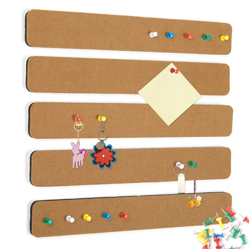 Arlasuo Felt Pin Board Bar Strips Bulletin Board for Bedrooms Offices Home Wall Decoration, Notice Board Self Adhesive Cork Board with 35 Push Pins for Paste Notes, Photos, Schedules - Image 1