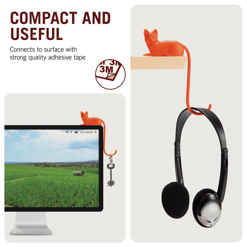 Monkey Business Ginger The Cat Tail Hook for Computer Screen, Tight Spaces, Hang Keys, Accessories in Easy Reach (Orange) - Image 3