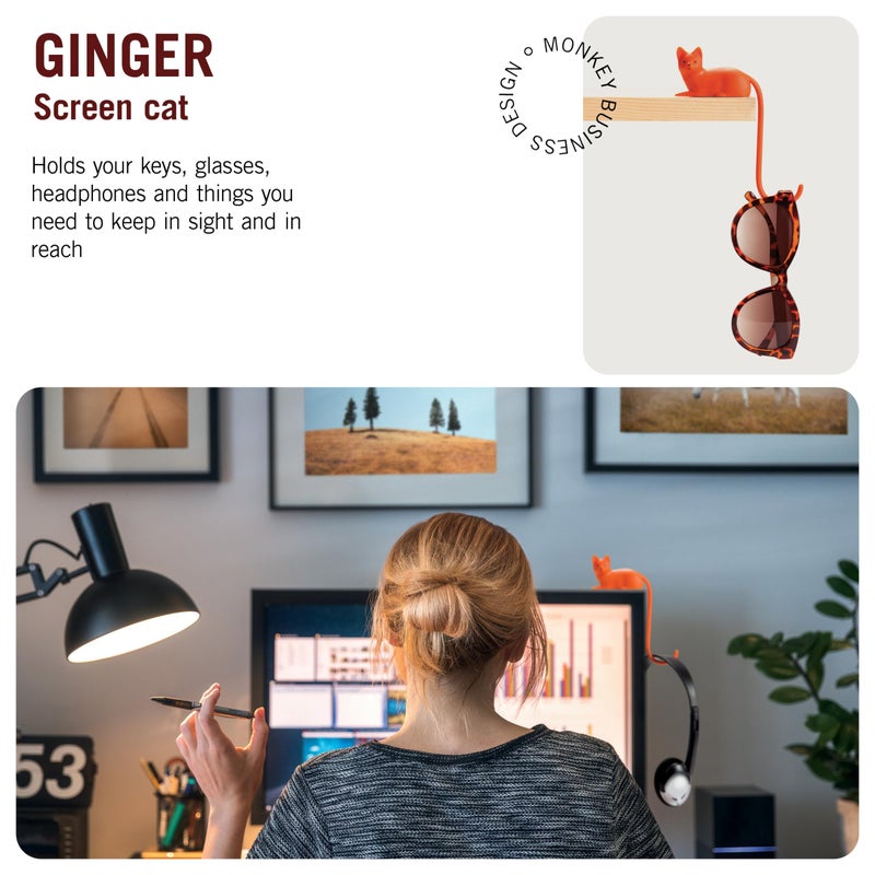 Monkey Business Ginger The Cat Tail Hook for Computer Screen, Tight Spaces, Hang Keys, Accessories in Easy Reach (Orange) - Image 2