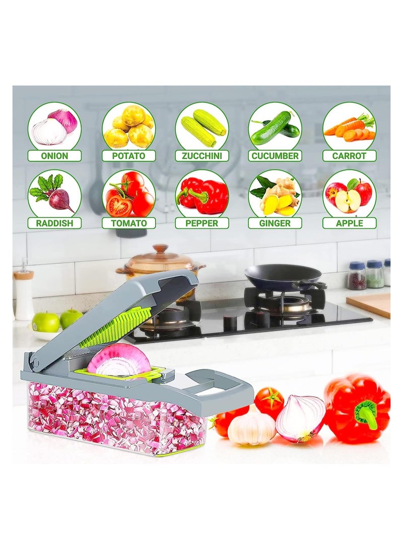 ELTRAZONE Vegetable Chopper- Multifunctional 15-in-1,Fruits Cutter Mandoline Slicer Food Chopper with Interchangeable Blades, Colander Basket,Container for Salad Potato Carrot Garli - Image 5