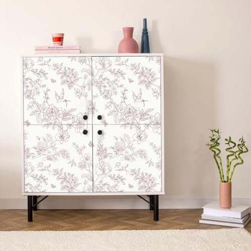 Froluya Red and White Floral Peel and Stick Wallpaper 16.9"x196.8" Vintage Floral Contact Paper Peel and Stick Bird Flower Wallpaper Self Adhesive Removable Wall Paper for Cabinets Bathroom Decorative - Image 4