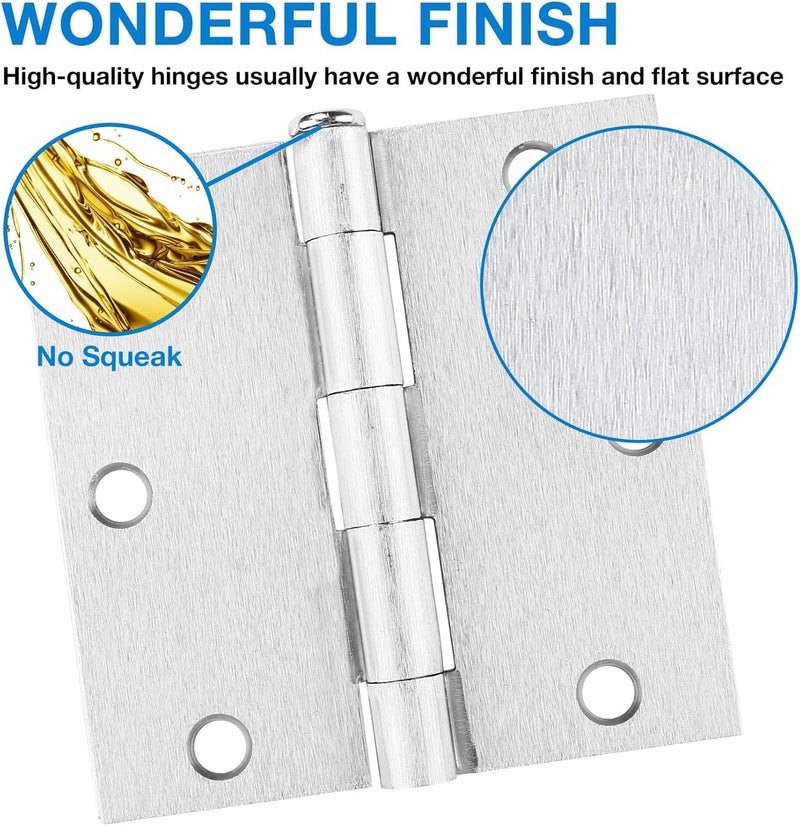 TDCHINGES Brushed Nickel Door Hinges 3.5" X 3.5inch Square 12 Pack Interior Door Hinges for Doors 3 1/2" Door Hardware Silver Exterior Satin Nickel Hinges For Bedroom,School,Apartment,Office,House,Hospital,Coop - Image 3