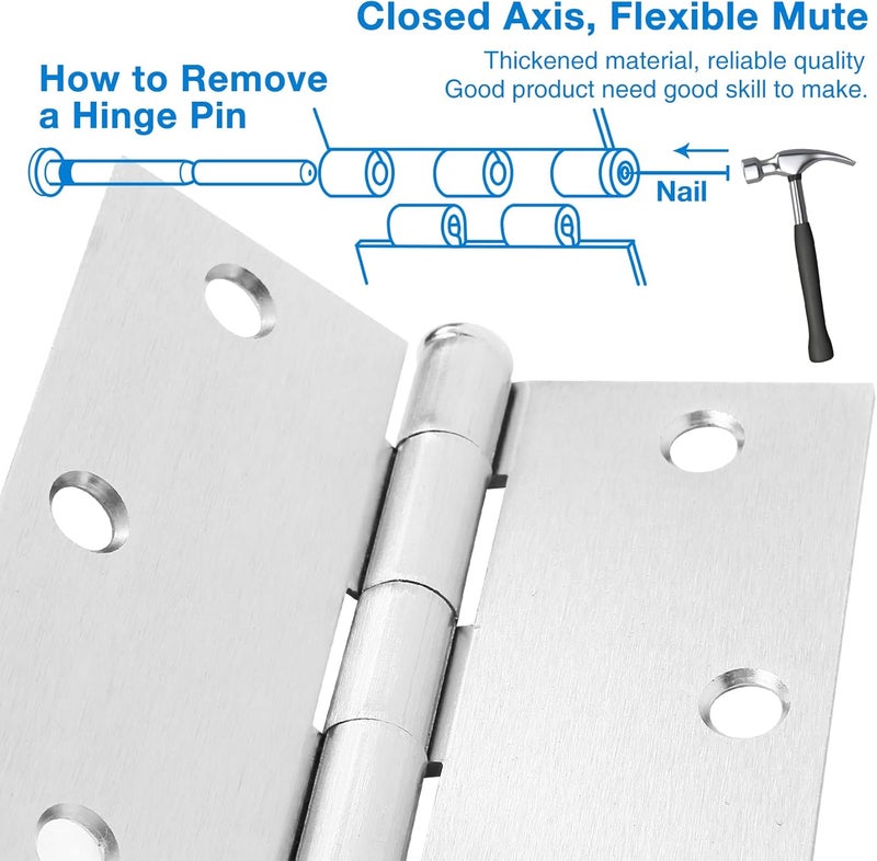 TDCHINGES Brushed Nickel Door Hinges 3.5" X 3.5inch Square 12 Pack Interior Door Hinges for Doors 3 1/2" Door Hardware Silver Exterior Satin Nickel Hinges For Bedroom,School,Apartment,Office,House,Hospital,Coop - Image 4