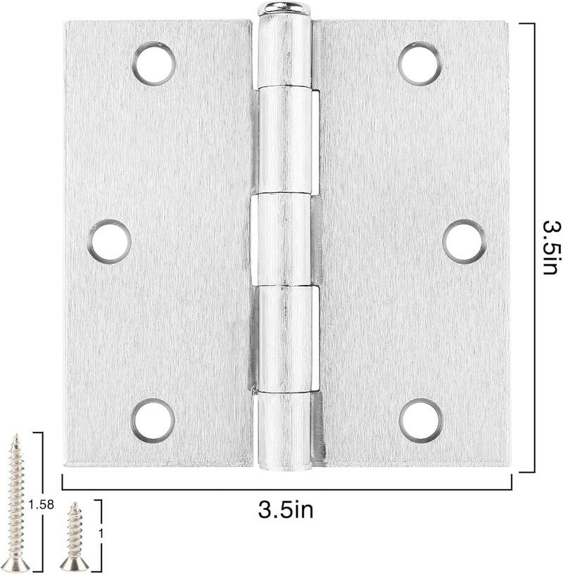 TDCHINGES Brushed Nickel Door Hinges 3.5" X 3.5inch Square 12 Pack Interior Door Hinges for Doors 3 1/2" Door Hardware Silver Exterior Satin Nickel Hinges For Bedroom,School,Apartment,Office,House,Hospital,Coop - Image 2