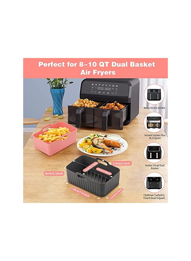 SYOSI Air Fryer Silicone Liners, 2-Pack for 8 to 10 QT Ninja DZ201/ DZ401 Dual Air Fryer Basket Liners Reusable Silicone Pot Rectangular Air Fryer Accessories (Pink + Grey) - Image 2