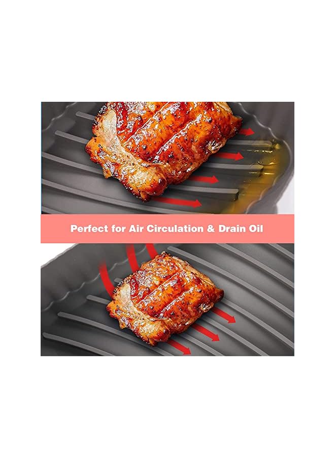 SYOSI Air Fryer Silicone Liners, 2-Pack for 8 to 10 QT Ninja DZ201/ DZ401 Dual Air Fryer Basket Liners Reusable Silicone Pot Rectangular Air Fryer Accessories (Pink + Grey) - Image 5