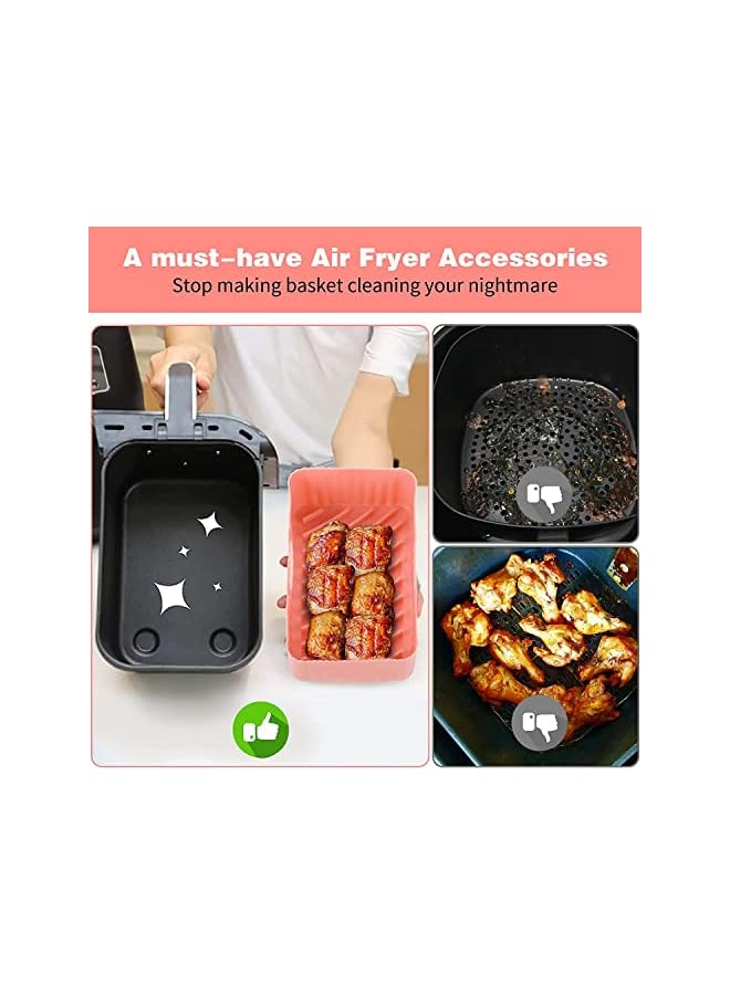 SYOSI Air Fryer Silicone Liners, 2-Pack for 8 to 10 QT Ninja DZ201/ DZ401 Dual Air Fryer Basket Liners Reusable Silicone Pot Rectangular Air Fryer Accessories (Pink + Grey) - Image 3
