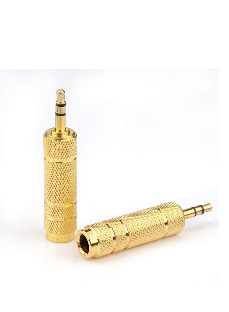 Keendex kx2314 aux 3.5mm male to aux 6.35mm female trs audio jack adapter - gold - Image 1