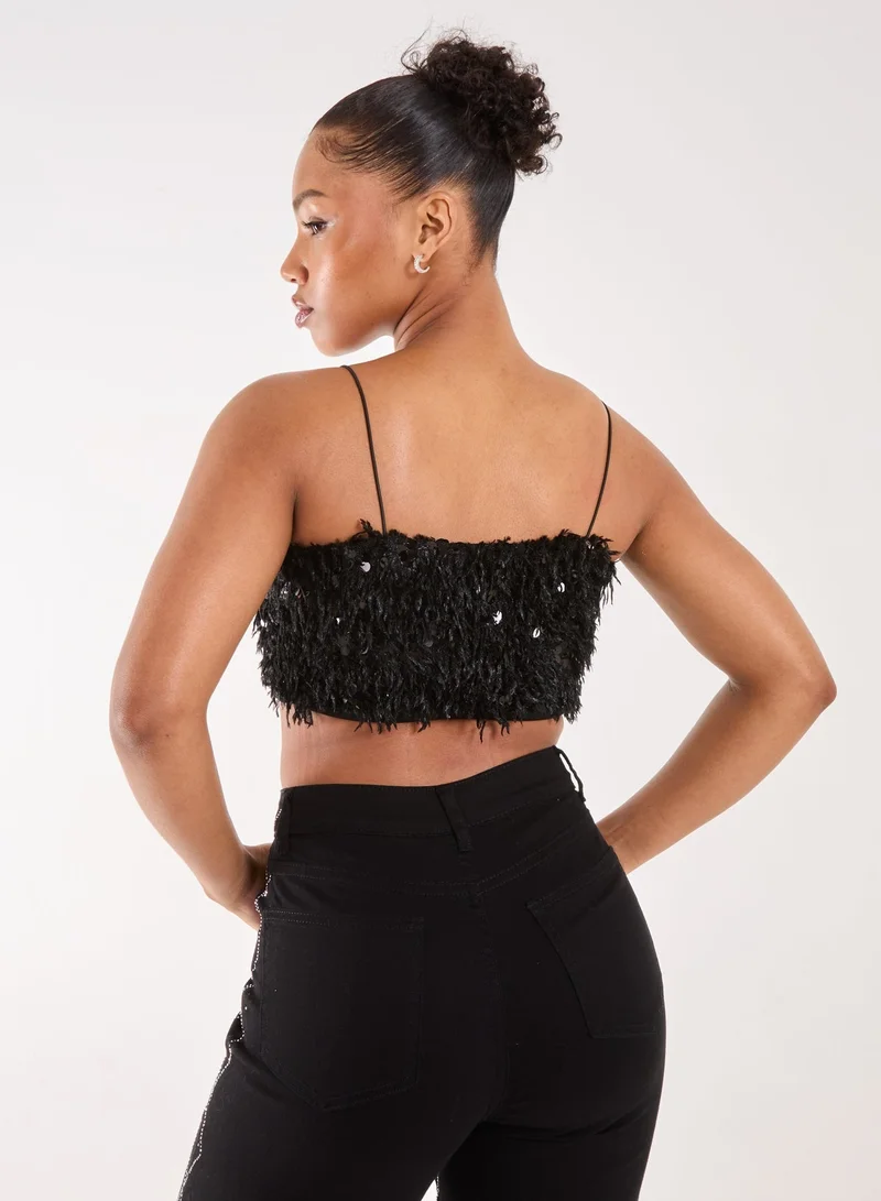 Pink Vanilla Feather Sequin Cami Top