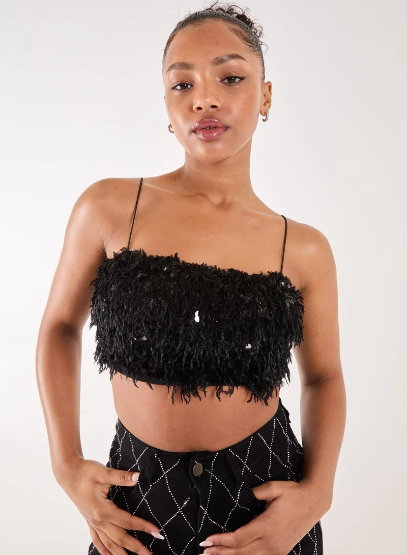 Pink Vanilla Feather Sequin Cami Top