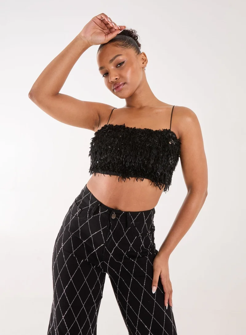 Pink Vanilla  Feather Sequin Cami Top for Women | Best Price UAE