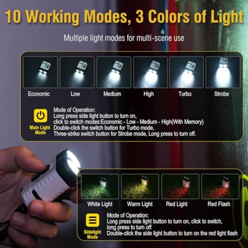 مصباح LED صغير قوي مسطح EDC مع مشبك، فائق السطوع 1600 لومن USB A/C-C قابل لإعادة الشحن بجيب صغير على شكل سلسلة مفاتيح فلاش مع ضوء أحمر أبيض دافئ، 10 أوضاع، IP68 مقاوم للماء - Image 3