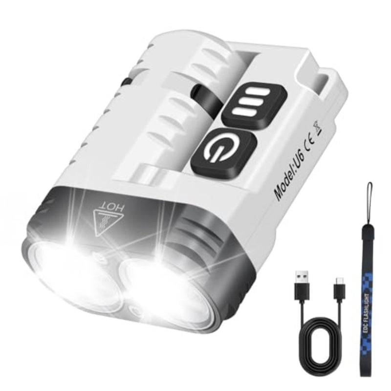 مصباح LED صغير قوي مسطح EDC مع مشبك، فائق السطوع 1600 لومن USB A/C-C قابل لإعادة الشحن بجيب صغير على شكل سلسلة مفاتيح فلاش مع ضوء أحمر أبيض دافئ، 10 أوضاع، IP68 مقاوم للماء - Image 1