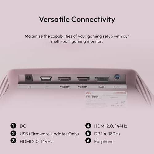 PIXIO بيكسيو PX278 ويف وردي 27 بوصة 180 هرتز معدل تحديث دقة QHD 1440p لوحة IPS سريعة زمن استجابة 1 مللي ثانية GTG شاشة ألعاب وردية مع FreeSync - Image 5