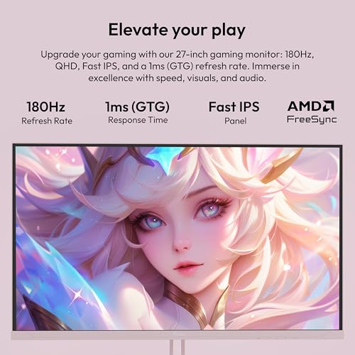 PIXIO بيكسيو PX278 ويف وردي 27 بوصة 180 هرتز معدل تحديث دقة QHD 1440p لوحة IPS سريعة زمن استجابة 1 مللي ثانية GTG شاشة ألعاب وردية مع FreeSync - Image 2