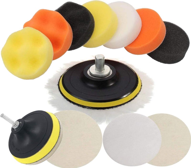 DIY Crafts With 3x Desnsity Felt Pads, 3"inch Kit, 12 Pcs Gross Polishing Buffing Pad Kit Polisher M10/14 Drill Adapter Car Polish Sponge Wheel Wash Cleanin (With 3x Desnsity Felt Pads, 3"inch Kit) - Image 2