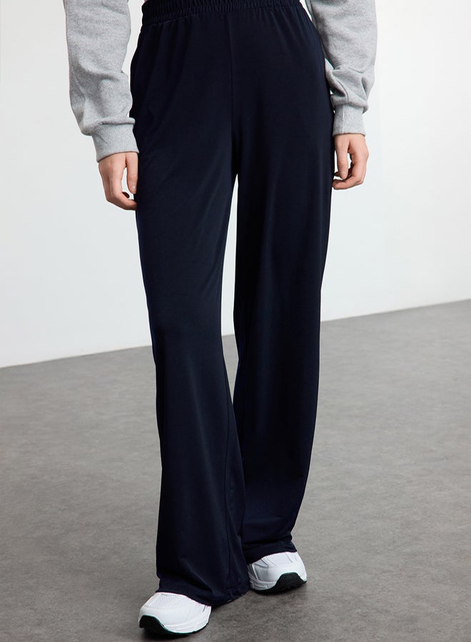 trendyol Navy Blue Wide Leg/Relaxed Cut High Waist Flexible Trousers - Image 4