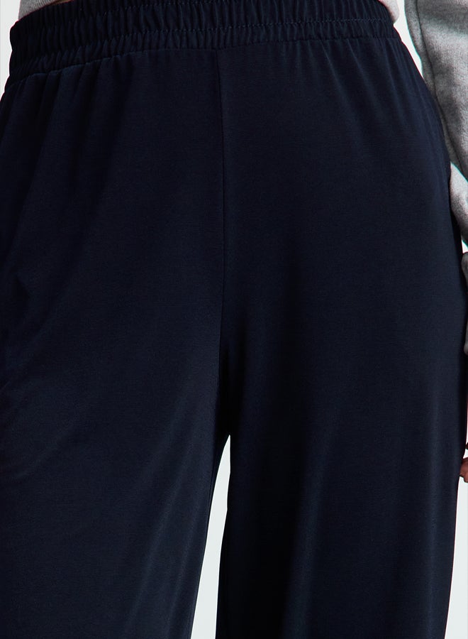trendyol Navy Blue Wide Leg/Relaxed Cut High Waist Flexible Trousers - Image 3