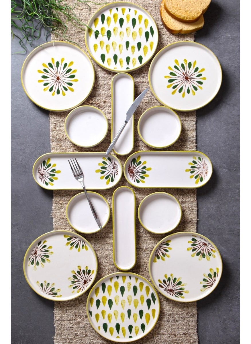 Nandy Home 14 Piece Handmade Green Point Breakfast Set for 6 People - Luxury Breakfast Presentation Set  - Image 1