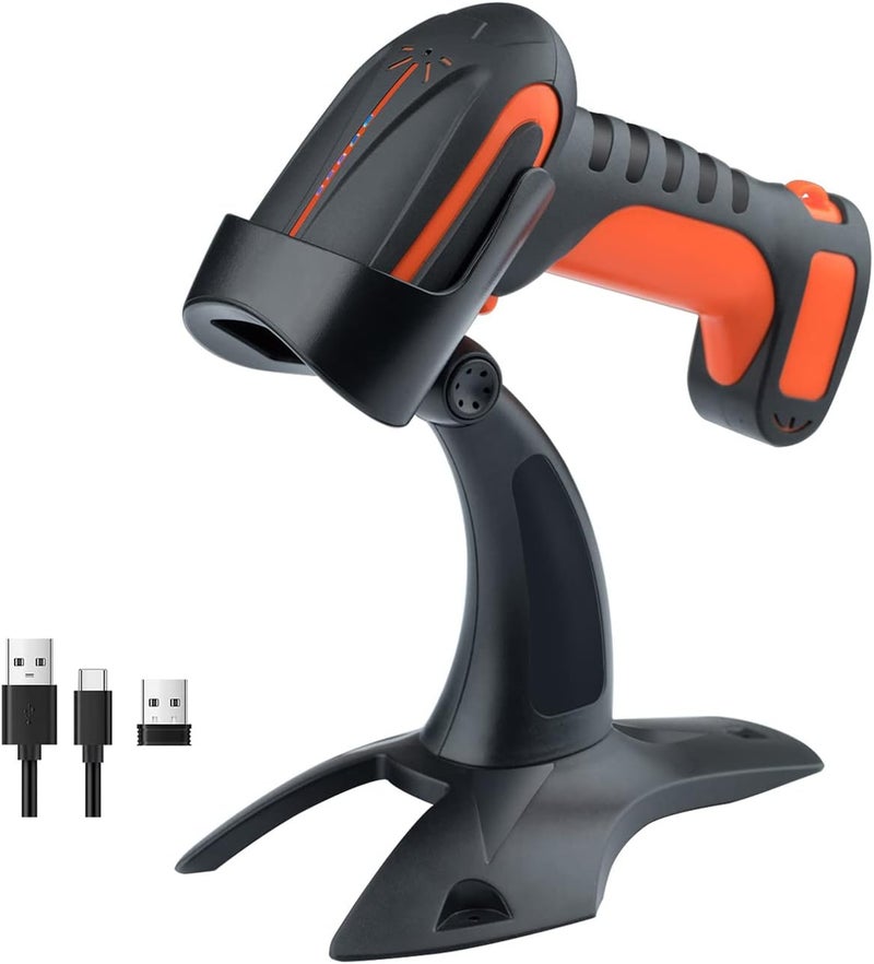 Pro (Extreme Performance) Industrial Wireless Barcode Scanner 2D QR 1D Bar Code Reader 2.4G Wireless 2500mAh Compatible with Bluetooth Drop Resistant for Windows Mac Android iOS Model 8100 Orange