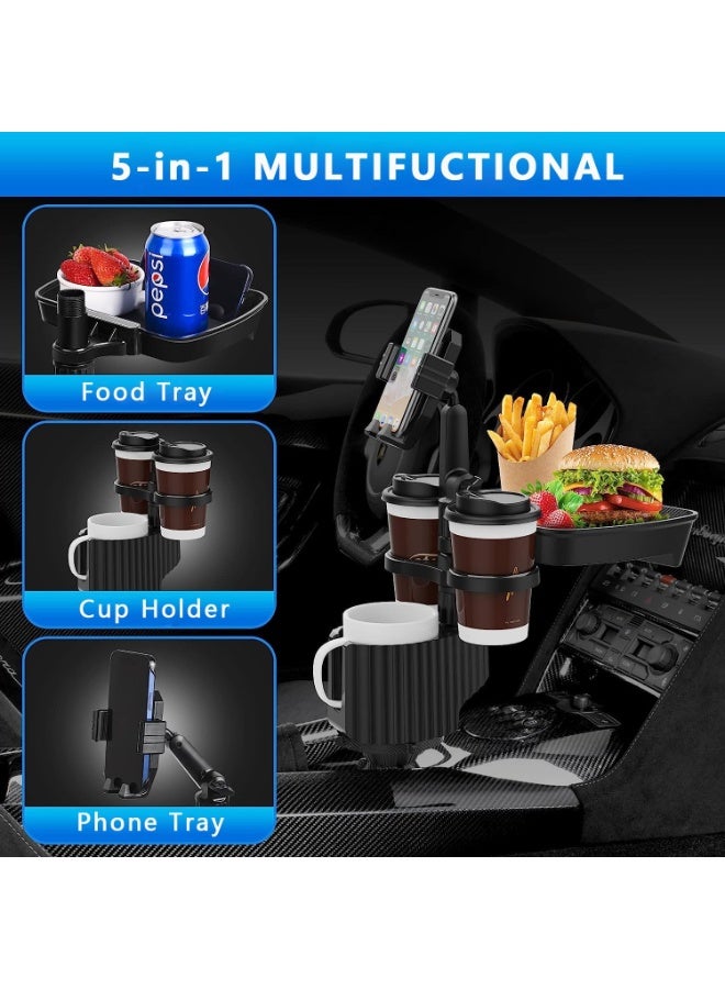 Soofam Cup Holder Expander for Car, Multifunctional Car Food Table Tray with 3 Large Cup Drink Holders & 360°Rotation Phone Holder, Detachable Car Cup Holder Travel Road Trip Essentials for Drinking Eating - Image 3