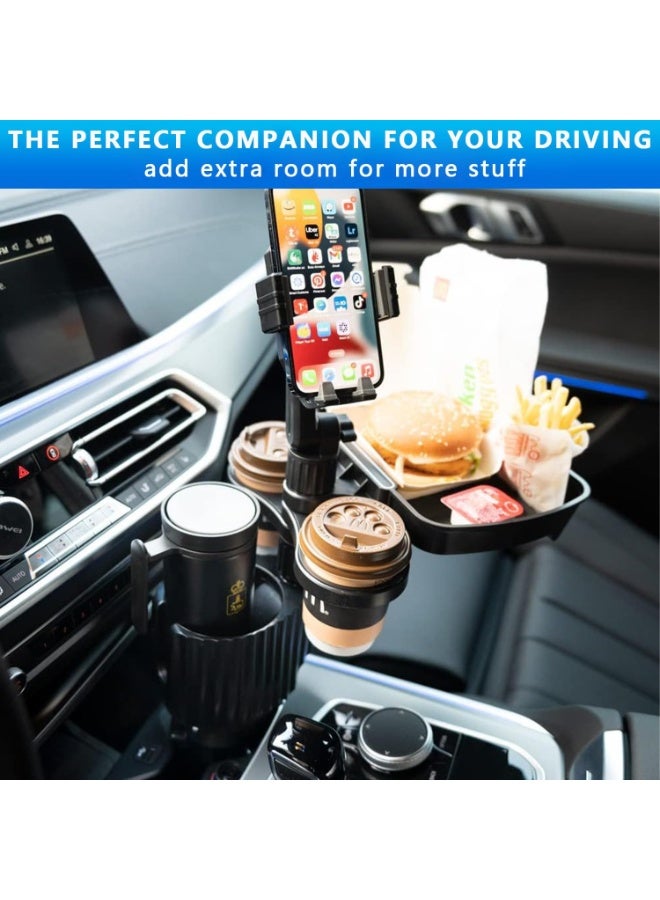 Soofam Cup Holder Expander for Car, Multifunctional Car Food Table Tray with 3 Large Cup Drink Holders & 360°Rotation Phone Holder, Detachable Car Cup Holder Travel Road Trip Essentials for Drinking Eating - Image 2