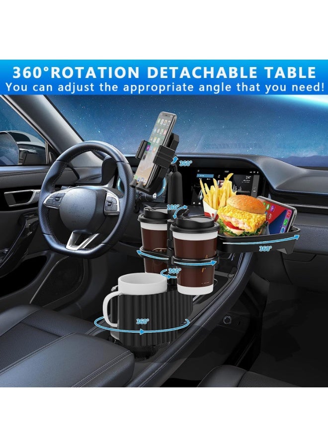 Soofam Cup Holder Expander for Car, Multifunctional Car Food Table Tray with 3 Large Cup Drink Holders & 360°Rotation Phone Holder, Detachable Car Cup Holder Travel Road Trip Essentials for Drinking Eating - Image 5