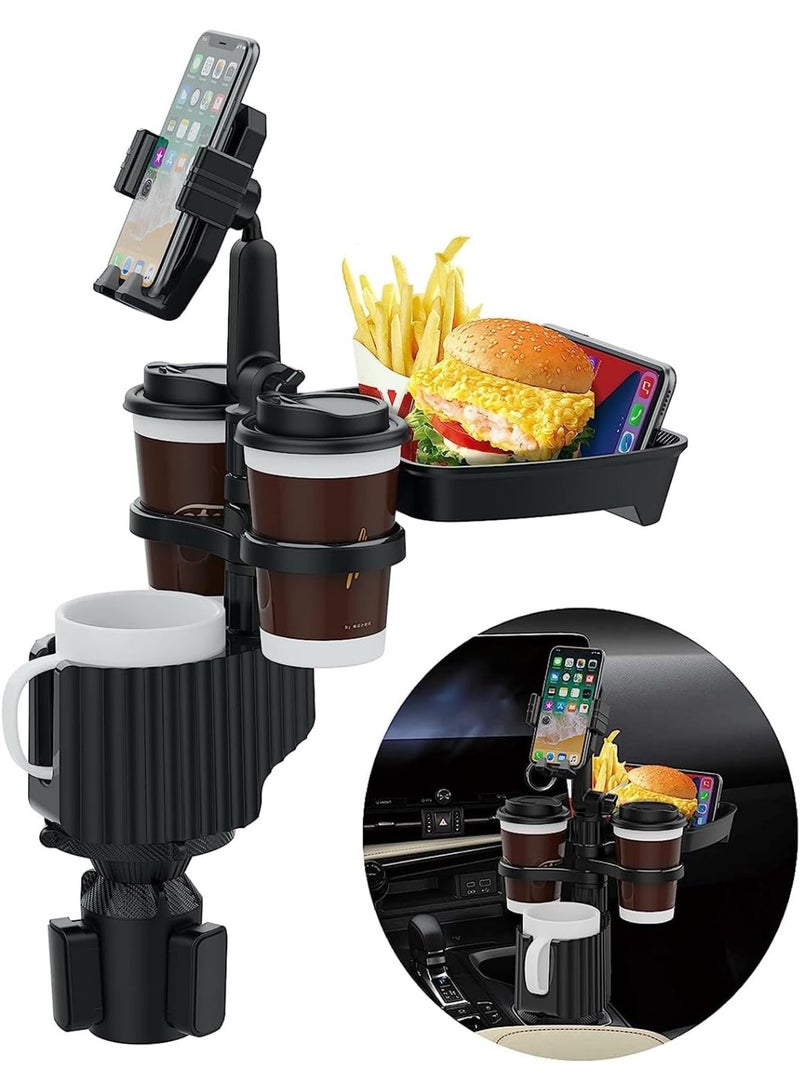 Soofam Cup Holder Expander for Car, Multifunctional Car Food Table Tray with 3 Large Cup Drink Holders & 360°Rotation Phone Holder, Detachable Car Cup Holder Travel Road Trip Essentials for Drinking Eating - Image 1