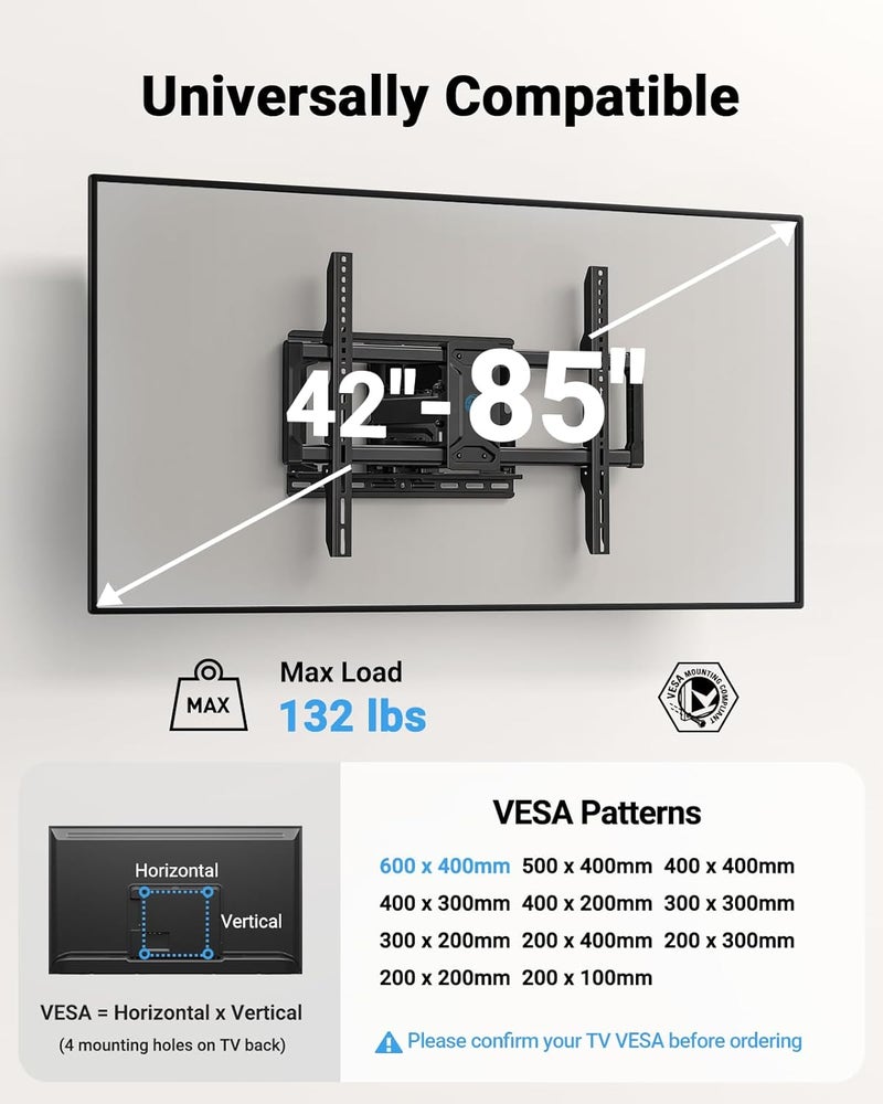 Pipishell TV Wall Mount Full Motion TV Mount Fits up to 16" Wood Studs Wall Mount TV Bracket - Image 2