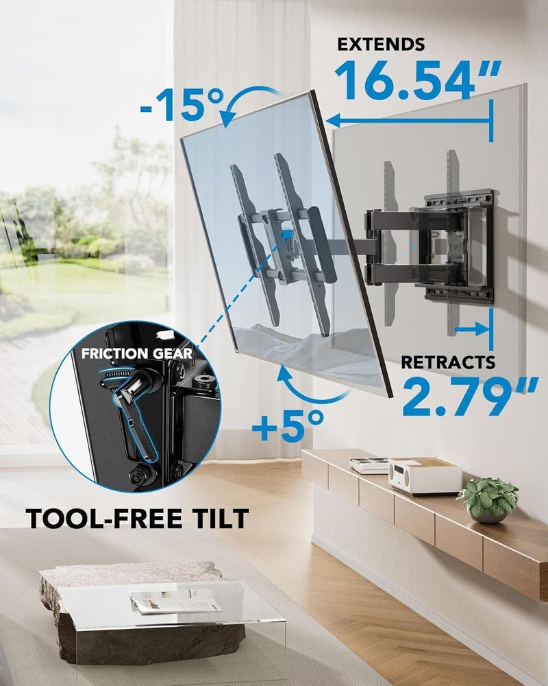 Pipishell TV Wall Mount Full Motion TV Mount Fits up to 16" Wood Studs Wall Mount TV Bracket - Image 5