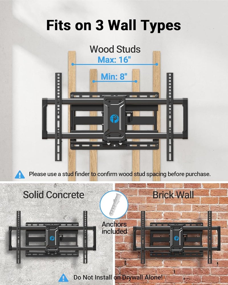 Pipishell TV Wall Mount Full Motion TV Mount Fits up to 16" Wood Studs Wall Mount TV Bracket - Image 3