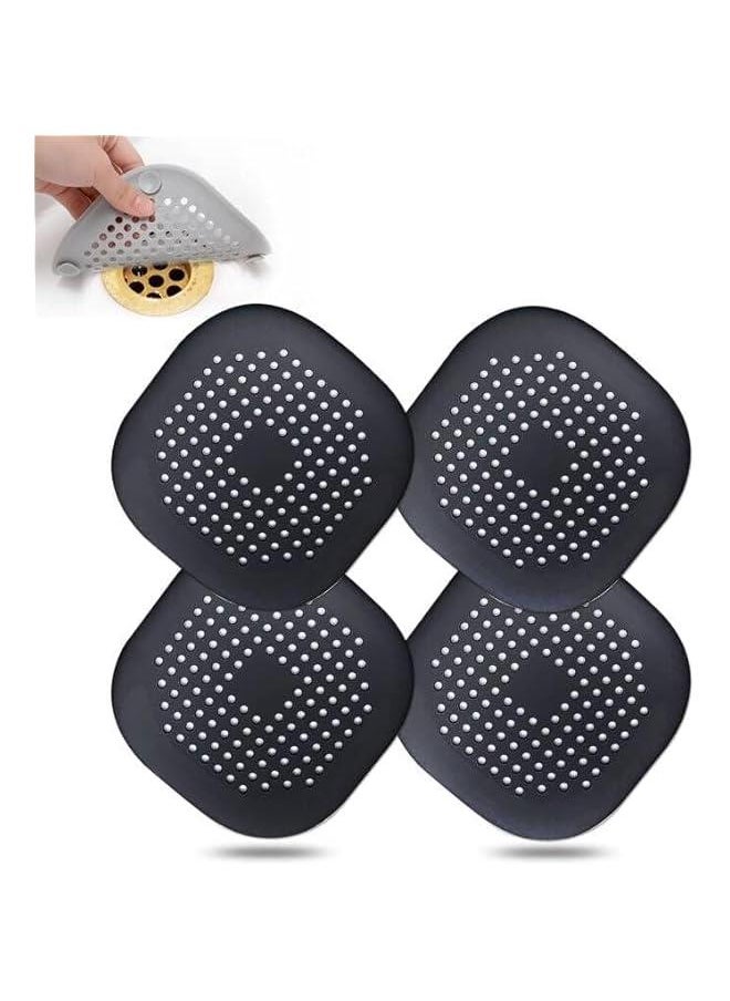 HOOKOR 4 Pack Hair Catcher,Square Hair Drain Cover for Shower Silicone Hair Stopper with Suction Cup,Easy to Install Suit for Bathroom,Bathtub,Kitchen (Black)  - Image 1
