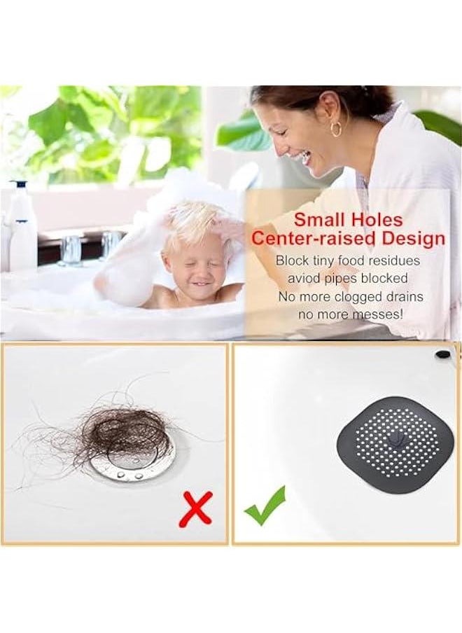 HOOKOR 4 Pack Hair Catcher,Square Hair Drain Cover for Shower Silicone Hair Stopper with Suction Cup,Easy to Install Suit for Bathroom,Bathtub,Kitchen (Black)  - Image 2