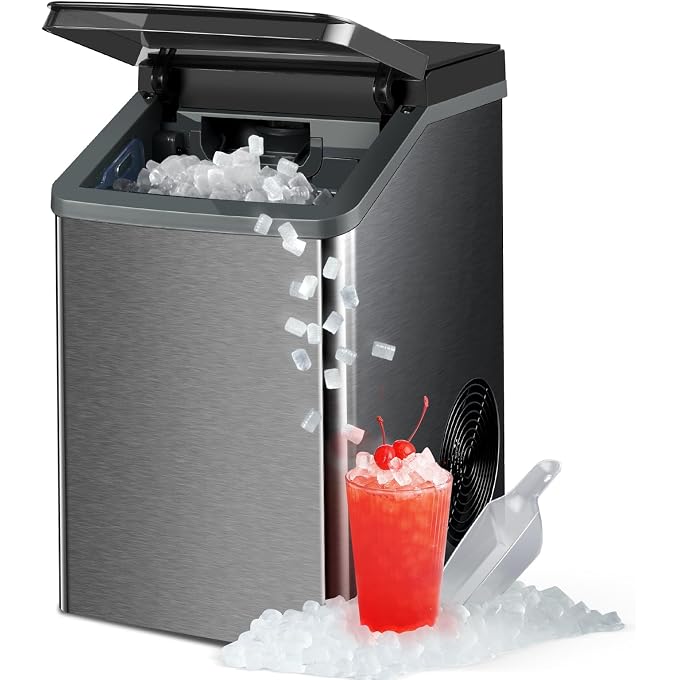 Gevi KNOVA Nugget Ice Maker Countertop, 40lbs/24H Portable Ice Machine Gray | Self-Cleaning, Stainless Steel,with Basket and Scoopfor Home Kitchen Office - Image 1