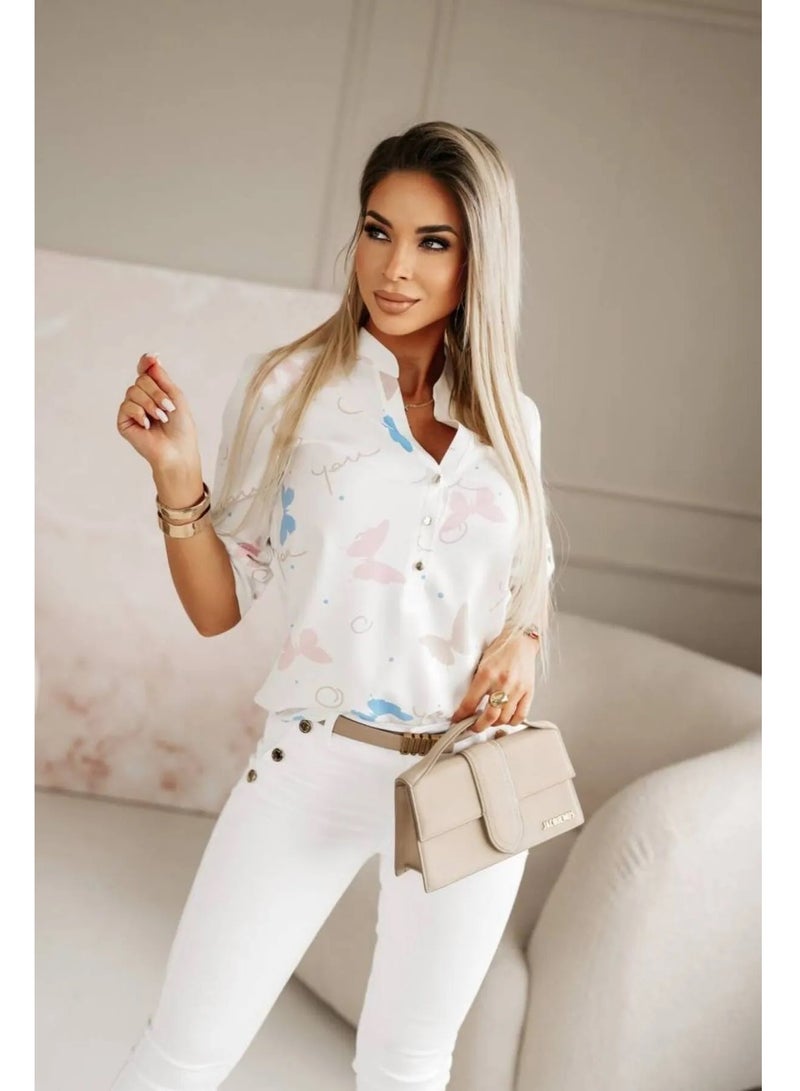 SoBe Butterfly figured women's shirt. Made in Turkiye - Image 3