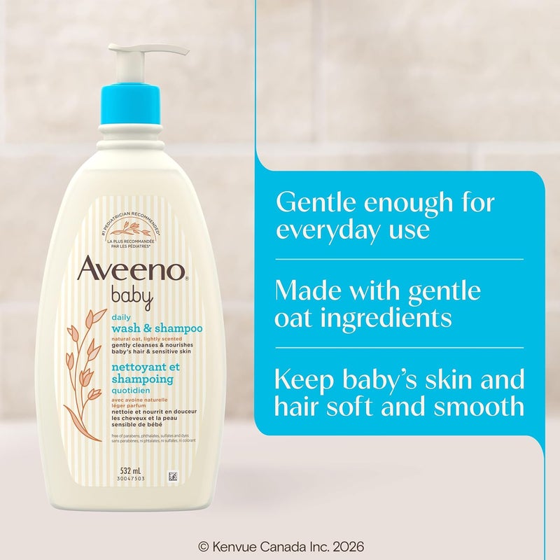Gentle Wash & Shampoo with Natural Oat Extract, Tear-Free &, Lightly Scented, 18 fl. Oz - Image 3