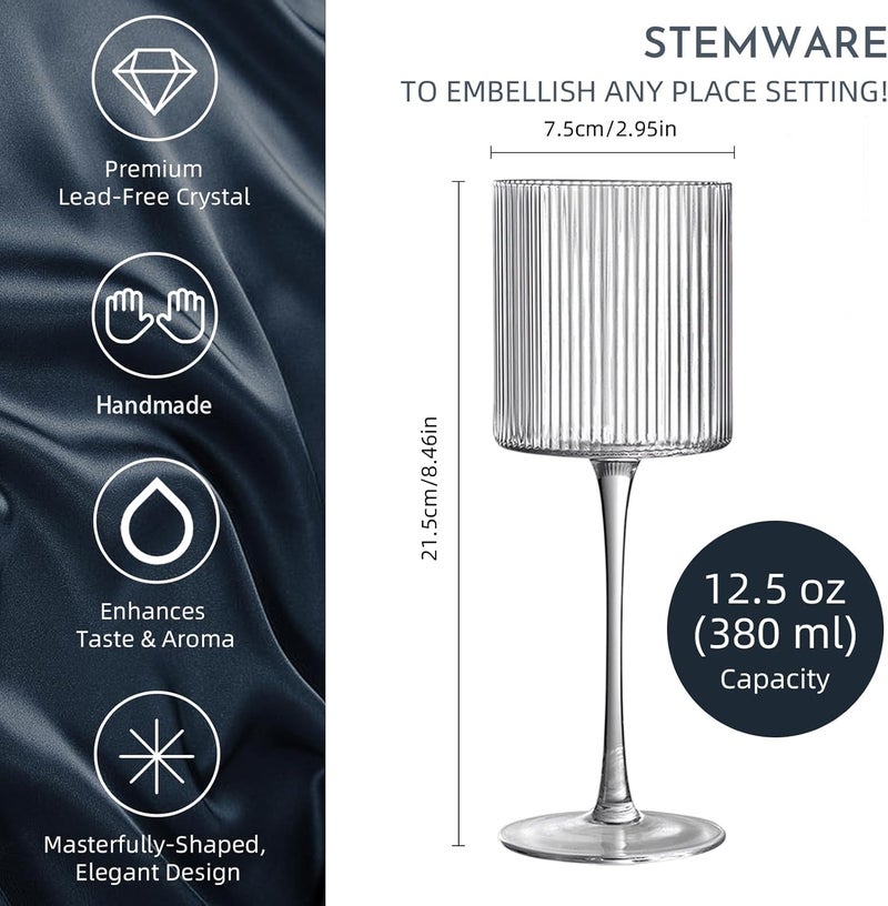 INSETLAN Square Wine Glasses Set of 4, Elegant Ribbed Design Wine Glasses 12.5oz, Long Stem Unique Modern Shape - Hand Blown Premium Wine Glass, For Red & White Wine Home Bar Party - Image 2