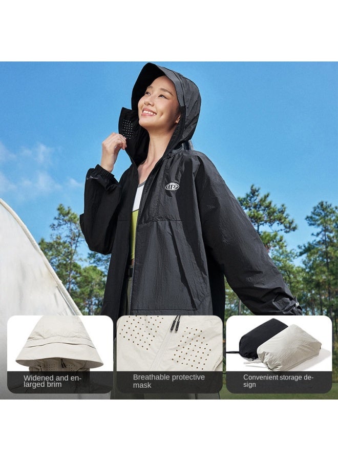 إكستيب 【حماية من الشمس وتنفس】 سترة خفيفة فضفاضة للخريف مع قلنسوة واسعة الحواف، سترة واقية من الشمس للهواء الطلق تسمح بالتهوية - Image 2