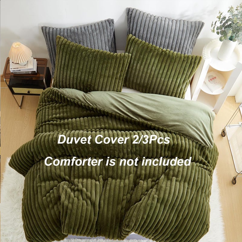 CCoutueChen Fluffy Duvet Cover Queen Soft Faux Fur Bedding Set 3Pcs Olive Green Velvet Flannel Bedding All Seasons Warm Plush 1 Shaggy Fuzzy Duvet Coevr with 2 Pillowcases - Image 2