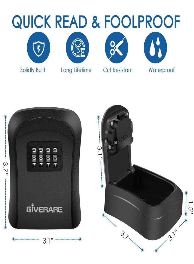 جيڤ رير صندوق مفاتيح GIVERARE بقفل رقمي، صندوق قفل جداري بأربعة أرقام، مقاوم للماء، صندوق تخزين خارجي للمفاتيح، صندوق أمان بكلمة مرور قابلة لإعادة الضبط مع طقم تركيب للمنزل والمكتب والجراج - أسود - Image 2