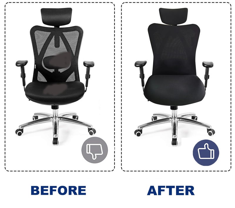 SONNACH 3 Piece Office Desk Chair Covers Stretch Washable Computer Chair Slipcovers for Ergonomic Office Chair (Black) - Image 2